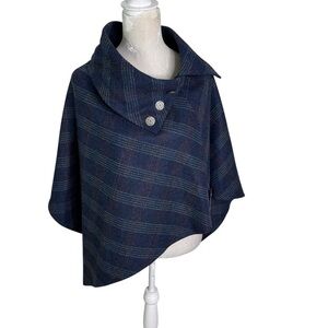 NWT Moriarty’s Irish Wool Plaid Celtic Poncho Cape Blue One Size